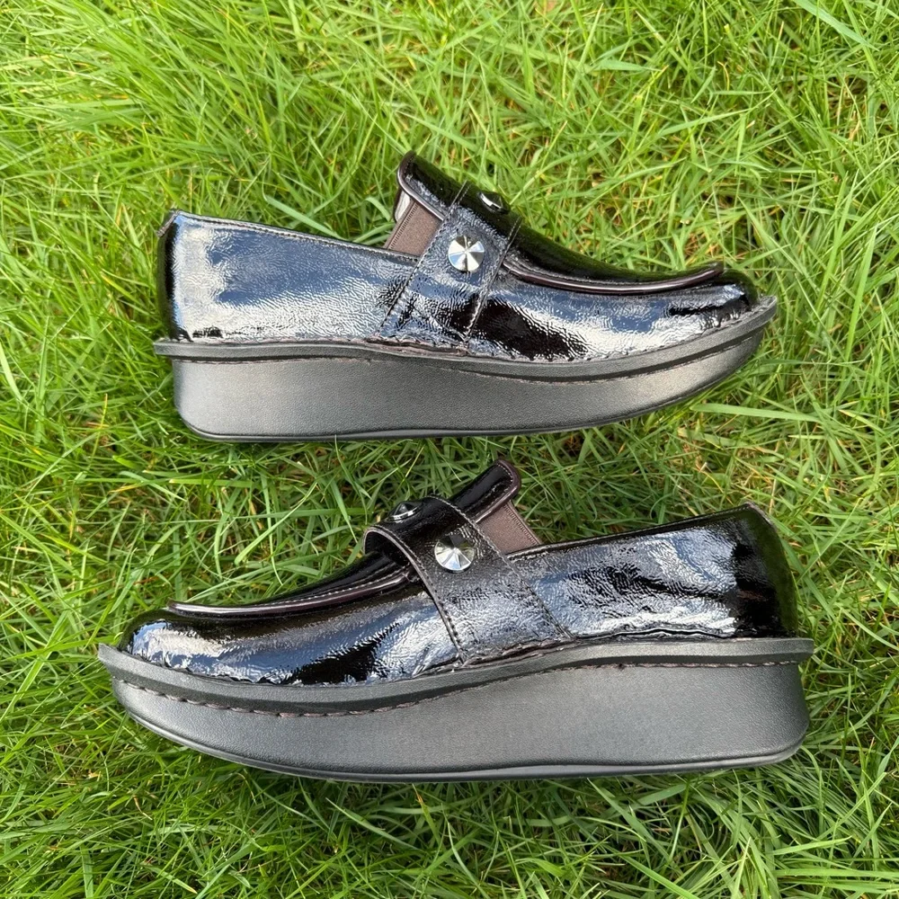 Rare Alegria by PG Lite Black Patent Studded "Rocker" Loafers - Picture 2 of 7